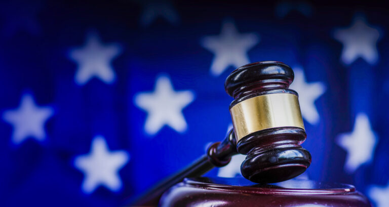 Legal,Law,Concept,Image,,Gavel,With,Us,Flag,Background.