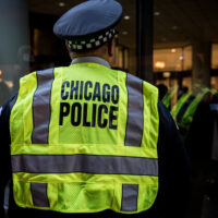 TheBackOfAChicagoPoliceOfficerControllingTheCrowd